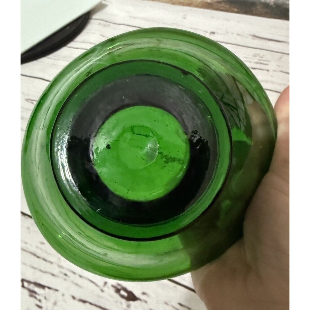 Mid Century Hunter Green Glass Bowl Waved Edge 5” X 3” Tall Vintage MCM Art - Picture 7 of 12